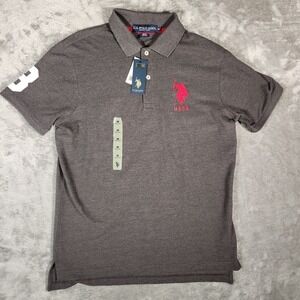 US Polo Assn Polo Shirt Men's Medium Gray USPA Collared 100% Cotton Big Pony